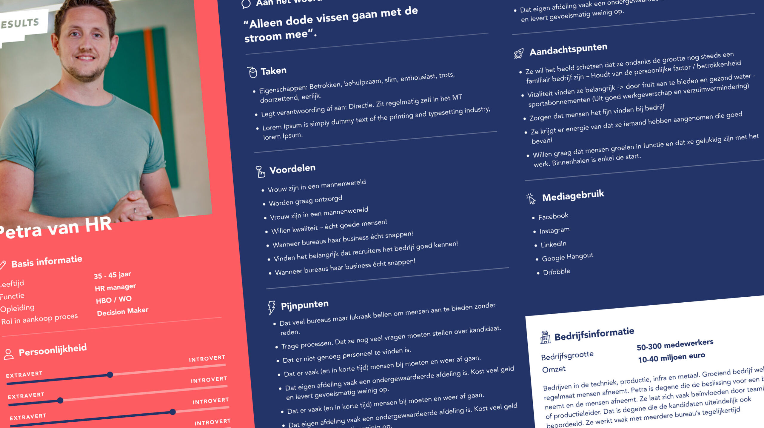 Een voorbeeld van een persona die gemaakt worden tijdens de eResults persona workshop